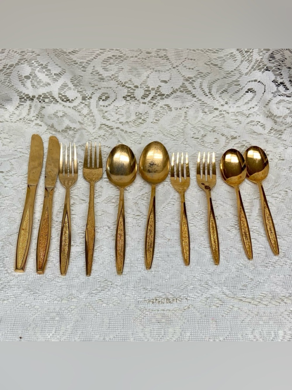 Vintage, 10-pc Custom  Design Gold Plated Flatware